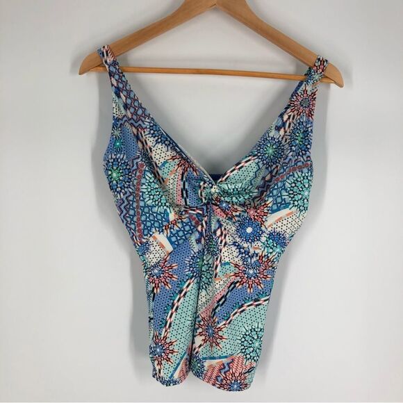 Sunsets Multiprint Tankini‎ Swim Top Multicolor Blue Size 34E - Picture 1 of 8